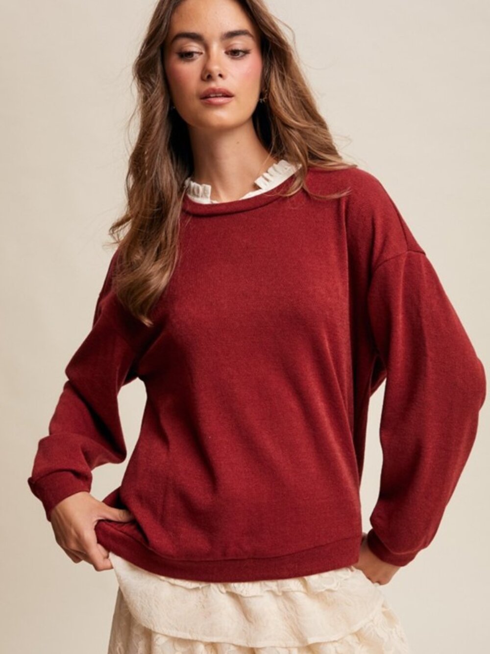NWT Listicle Dark Wine Ultra-Soft Boho Pullover Top - Multiple Sizes